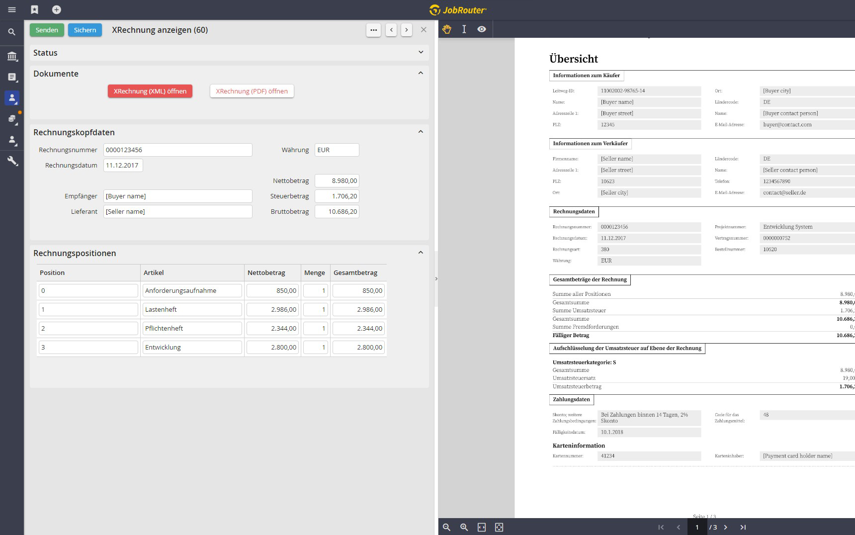 Screenshot der JobRouter® Oberfläche: E-Rechnung visualisieren